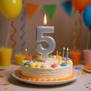 Party Love <b>Candle</b> Number 5 Silver Glitter 6Cm Birthday Cake Decoration - Product Image 3