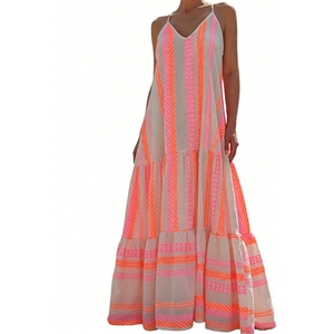 Vestido Maxi Halter con Estampado Geométrico Bohemio para <span class=keywords><strong>Mujer</strong></span>, Sin Mangas, con Volantes, para Vacaciones en la Playa, Moda Femenina - Product Image 4