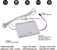 Convertisseur LED intelligent 24W 12V/24V certifié ETL/CE IP44 avec capteur capacitif, interrupteur tactile, variateur d'intensité, anti-buée et détection de verre CCT 3-6MM