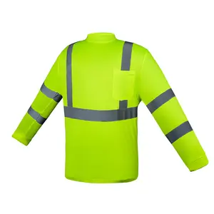 Long Sleeve Round Neck Polyester Reflective Safety T-shirt Yellow Orange Construction Engineer Oversize Hi Vis Sweatshirt