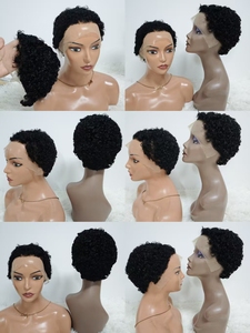 Letsfly Promotion 36$ Bleach Knots Short Cut <b>Wigs</b> 13x4 Lace Frontal Curly 100% Human Hair Natural <b>Black</b> Hair Wholesale 90gram - Product Image 2