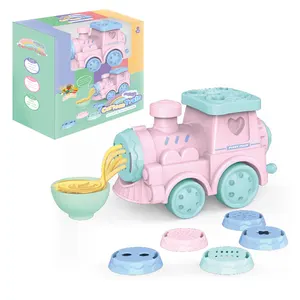 Set mainan kereta kecil kartun Playdough warna-warni, Set mainan adonan permainan ajaib bahan plastik