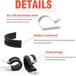 Cable <b>Clamp</b> Kit 56 Pieces 304 Stainless Steel Rubber Pad 6 Sizes 1/4 To 1 Inch For Cable Management - Product Image 5