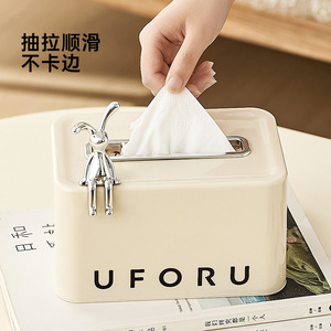 Caja de pañuelos Uforu, cuadrada, color blanco cremoso, con mecanismo de resorte, multiusos, para sala de estar y baño - Product Image 3