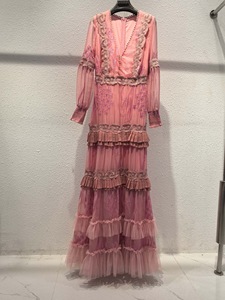 Lusso abito lungo con scollo a V in Tulle ricamato con gonna plissettata a strati <span class=keywords><strong>per</strong></span> abiti <span class=keywords><strong>da</strong></span> sposa formali - Product Image 5