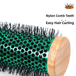 Runde Haarbürste mit Holzgriff, Aluminium-Nylon-Borsten, Hitzebeständig, für Volumen, Locken und Föhnen, Styling Brosse Ronde Bois - Product Image 2