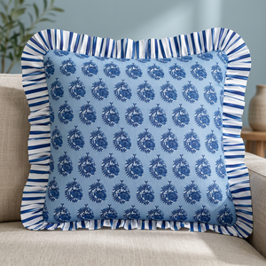 Funda de cojín floral azul con borde con volantes, funda de cojín decorativa suave para sofá, cama, sala de estar y dormitorio, decoración del hogar - Product Image 5