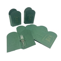 Carte d'échantillon de parfum en forme unique, couleur verte, impression dorée mate, flacon de 2ml/3ml/5ml/10ml, petits flacons d'échantillons de parfum