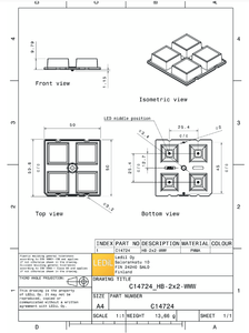 Ledils C14724_HB-2X2-WWW Lentilles et assemblages LED carrés en PMMA 50x50mm(D)10mm(H) pour éclairage LED - Product Image 3
