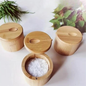 Günstige Bio-Gewürzdosen im amerikanischen Dorfküchen-Stil mit individuellem Logo, Salz- und Pfefferbehälter aus Bambus, Magnetdeckel und Löffel - Product Image 5