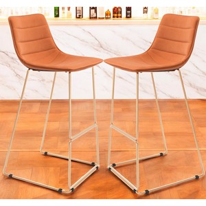 Set di due sgabelli da Bar in velluto arancione e oro da 30 \ "con acciaio per barre alte - Product Image 1