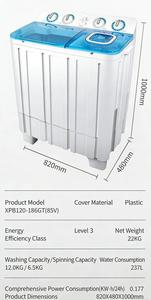 18KG <strong>Mini</strong> <strong>Portable</strong> <strong>Twin</strong> <strong>Tub</strong> Semi-Automatic <strong>Washing</strong> <strong>Machine</strong> with Dryer Electric <strong>Compact</strong> for Home and RV Use - Product Image 2