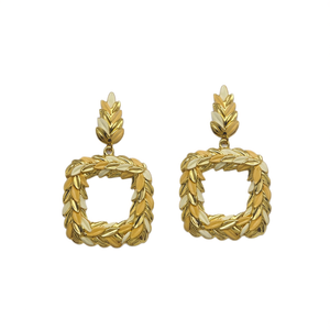Boucles d'oreilles pendantes tendance en acier inoxydable 316L plaqué or PVD, design feuille carrée durable et résistant - Product Image 2