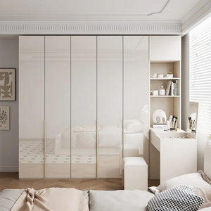 Prix d'usine Dernière conception <span class=keywords><strong>Meubles</strong></span> <span class=keywords><strong>de</strong></span> chambre à coucher Montage facile 4 portes Armoire Almirah en bois blanc brillant avec coiffeuse - Product Image 3