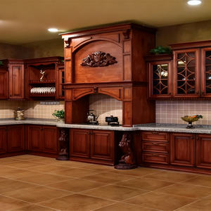 Armoire de style européen, corps en contreplaqué, porte en bois massif, armoire en noyer rouge, okoumé, peint, bois sculpté de qualité, armoire de <span class=keywords><strong>cuisine</strong></span> brune - Product Image 1