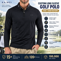 Polo de sport pour homme à manches longues, respirant, de haute qualité, avec logo personnalisé, pour l'hiver, avec fermeture éclair 1/4, idéal pour le golf