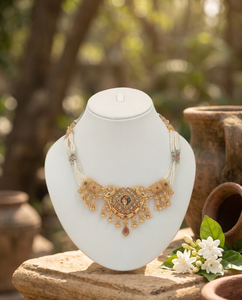 DIVYORO Ensemble de collier de luxe en perles fusionnées paon, plaqué or, bijoux traditionnels pour femme, cérémonie de mariage, festival nuptial - Product Image 3