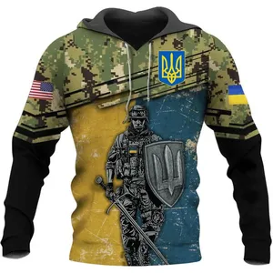 Fitspi gros personnalisé pays américain Ukraine Camouflage 3d partout imprimé unisexe sweat à capuche pull