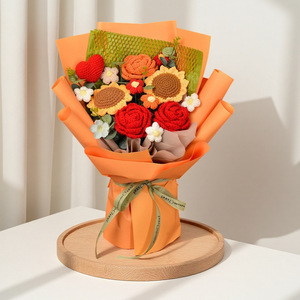Borsa all'uncinetto fai da te in lana da donna per il commercio all'ingrosso transfrontaliero, a forma di ghirlanda realistica, con fiori e piante decorativi ecologici - Product Image 3