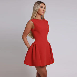 Robe pour femme, taille mi-haute, sans manches, dos nu, couleur unie, robe de soirée, robe de bureau, robe <span class=keywords><strong>sexy</strong></span>, robe courte en A, robe de soirée - Product Image 4