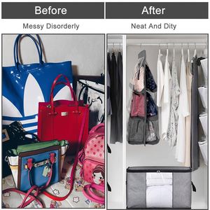 <b>Large</b> Clear Dust Hanging Handbag Storage Organizer with Hook NEW 6 Pocket Foldable Closet Systems & Organizers - Product Image 6