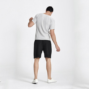 T-shirt à manches courtes pour homme en plissé Miyake de haute qualité, 100% polyester, respirant, décontracté chic, vêtement d'été, haute élasticité - Product Image 5