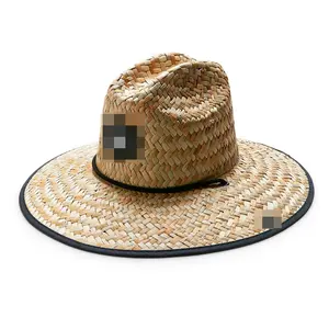 Logotipo personalizado mujer hombre ala ancha salvavidas Rush paja playa sombrero para el sol para surfear - Product Image 1