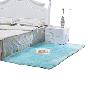 Tapis en peluche rectangulaire blanc et gris clair en fausse laine, lavable en machine, pour chambre à coucher et salon - Product Image 5