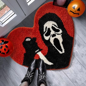 Alfombra moderna de <span class=keywords><strong>calavera</strong></span> de murciélago de calabaza de Halloween, alfombra creativa de cara aterradora flocada para el hogar, sala de estar, dormitorio, felpudos transfronterizos - Product Image 3