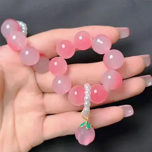 Sc novo design para meninas rosário de dedo, pulseiras de ansiedade, presentes da amizade realista, rosa, encantador de pêssego, pulseira de dedo de cristal