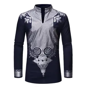 <span class=keywords><strong>Chemise</strong></span> Dashiki <span class=keywords><strong>Africaine</strong></span> <span class=keywords><strong>Broderie</strong></span>, Col Montant Impression Chef Thobe Estampé Vêtements Africains pour Hommes - Product Image 5