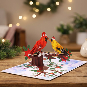 Tarjeta de felicitación navideña 3D hecha a mano de Viet-craft con pájaros, cardenales y poinsettias, tarjetas pop navideñas con colores y tamaños personalizados - Product Image 2