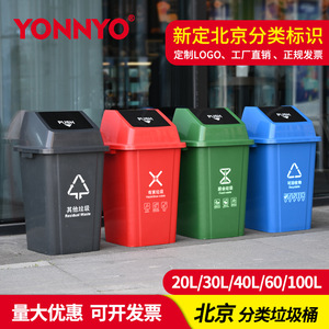 Yongyao 100L Swing-Lid <b>Plastic</b> Trash Can, Four-Color Beijing Version, Classified School Trash Can, Logo Printing - Product Image 5