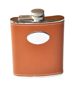 Flask de bolso portátil de metal aço inoxidável, revestimento de couro promocional