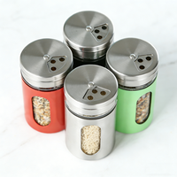 Pot à épices en verre coloré de 90 ml avec manchon en acier inoxydable, couvercle rotatif, bouteille à sel et poivre pour la cuisine à domicile