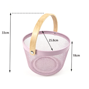 <span class=keywords><strong>Panier</strong></span> à fruits en métal, <span class=keywords><strong>panier</strong></span> rond en maille métallique avec poignée en bambou - Product Image 3