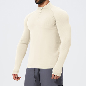 Camiseta Deportiva de Manga Larga para Hombre, Cuello Alto, Cierre de Cremallera, Sin Costuras, para Primavera y Otoño, para Correr y Fútbol, Modelo 1058 - Product Image 3
