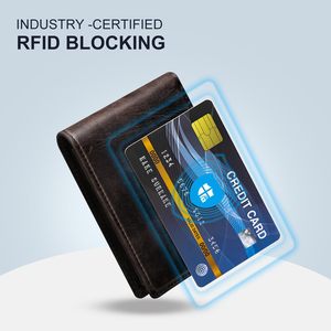 Genuine Leather <b>Wallet</b> <b>For</b> <b>Men</b> Multi Card Slot ID Window Crazy Horse Leather Coffee Brown <b>RFID</b> Blocking Business Style - Product Image 3