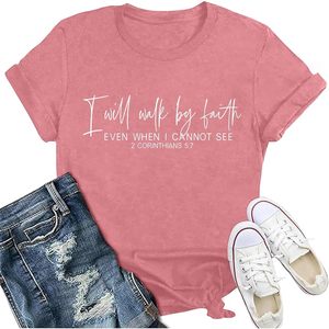 T-shirt pour femme FOXA 100 % coton avec motif « Faith Verse », haut respirant en jersey pour l'inspiration - Product Image 1