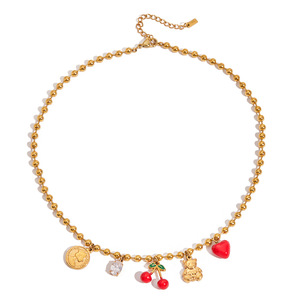 Chic Layered <b>Necklace</b> With <b>Cherry</b> Heart Coin Pendant Zinc Alloy Gold Tone Fashion Jewelry - Product Image 5