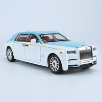 Modèle de voiture Phantom en alliage moulé sous pression à l'échelle 1:18, avec éclairage de plafond étoilé, pièces ouvrables, fonction pull-back, 4 roues motrices, direction, piles bouton