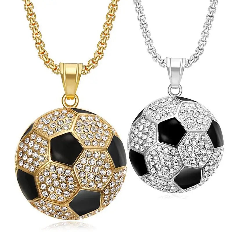 Jóias Cheio De Ouro Banhado Moissanite Pingente De Futebol Oco Pingente De Bola De Futebol De Ouro