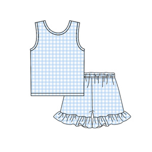 Preorder MOQ 5 Solid Color Plaid Girls Summer Outfits Wholesale <b>Toddlers</b> Clothing Trendyism Boutique Spandex/Organic Milk Silk - Product Image 2