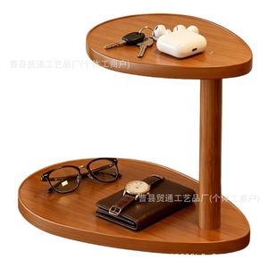 Wooden Storage Rack Round 2 Tier Key Watch Holder <b>Desktop</b> Organizer Brown Standing Type Home Decor - Product Image 5