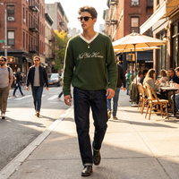 Pull en tricot pour homme avec broderie de logo personnalisé, col en V, en coton, pull d'hiver vintage, pull de baseball