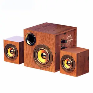 3 horns Wooden computer speaker bass adjustment Portable laptop HiFi audio amplifiers factory price