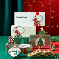 Boîte cadeau en fer blanc personnalisée avec ruban à motif de dessin animé, pour biscuits, bonbons, snacks croustillants et produits de pâtisserie de Noël et de fêtes, avec gaufrage et paillettes