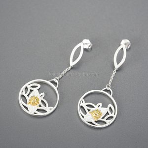 Lotus Fun hecho a mano Vintage Ladybird Beetle 925 plata esterlina 18K chapado en oro siete manchas mariquita pendiente mujeres joyería fina - Product Image 3
