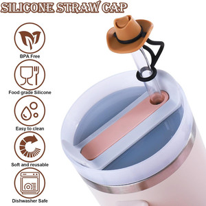 Customized 100% BPA-Free Silicone Straw Topper Caps Cute Hat Design for Reusable Straws <strong>Beverage</strong> <strong>Serving</strong> <strong>Sets</strong> - Product Image 4