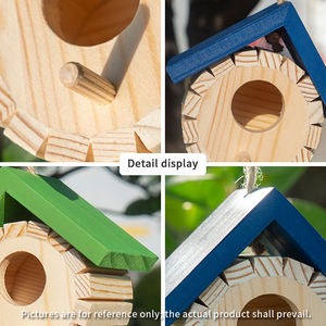 กล่องรังนกไม้แขวนแบบเรียบง่าย ทำด้วยมือ สำหรับกลางแจ้ง <span class=keywords><strong>บ้าน</strong></span>นกฮัมมิงเบิร์ดไม้ - Product Image 5
